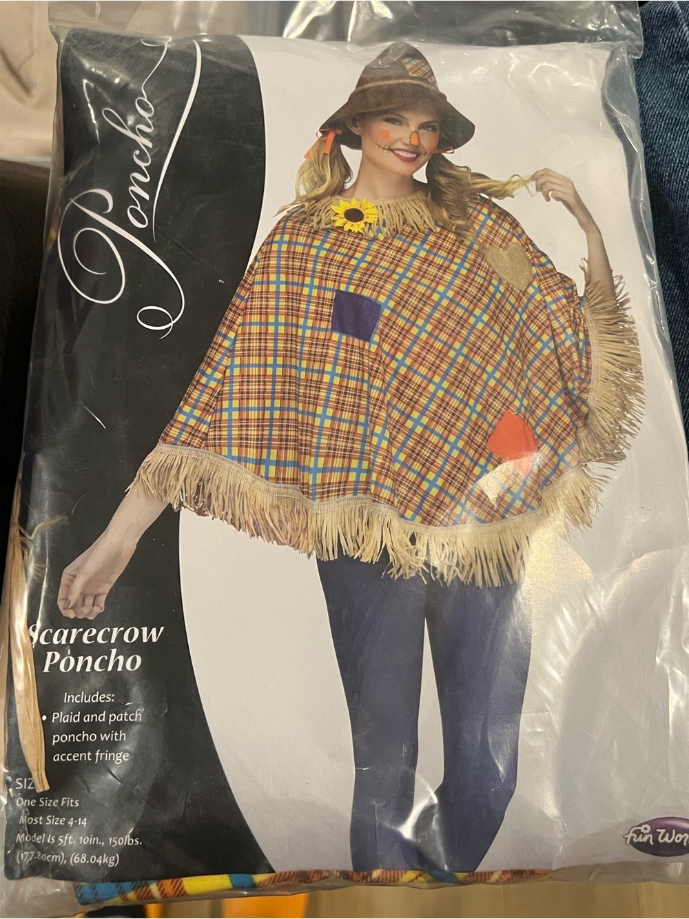 Scarecrow Plaid Poncho with Fringe